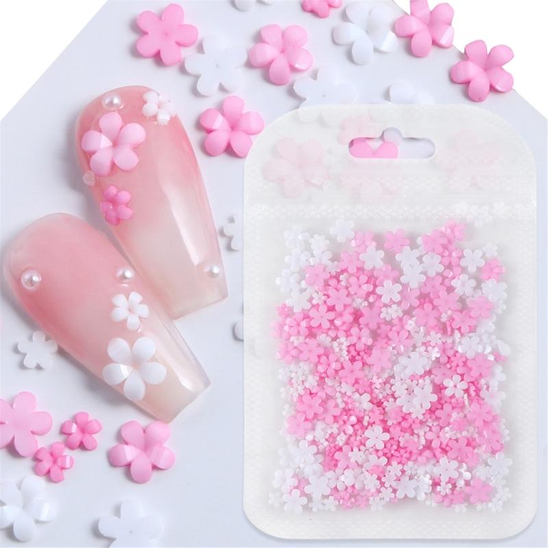 400Pcs 3D Flower Nail Charms,Resin Flower Nail Gems Nails Art Rhinestones Flower Nail Supplies for Women Girls Gifts