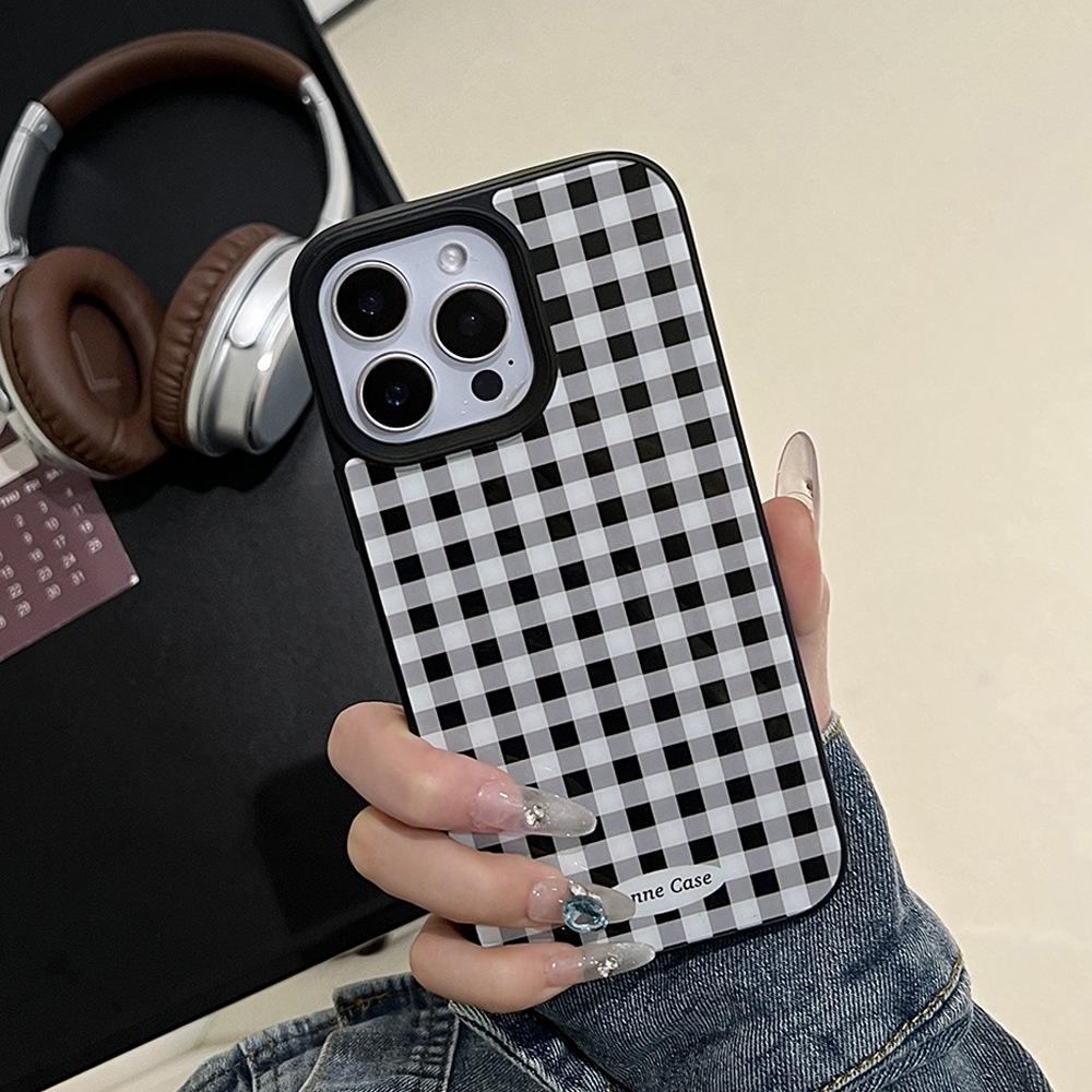 Plaid Fruit Stand iPhone 14/16/17 Pro Max Epoxy Retro Couple Phone Case