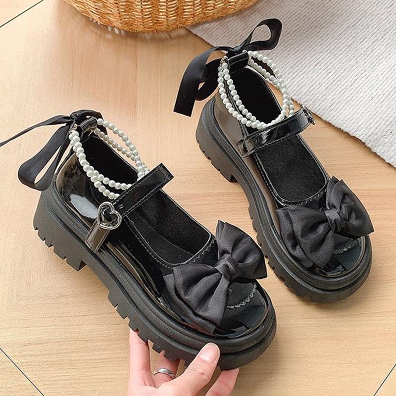 Fashion Comemore Women's Casual Shoes New Kawaii Pearl Chain Mary Jane Women's Shoes Fashion Versatile Lolita Loafers Outdoor Heel Pumps