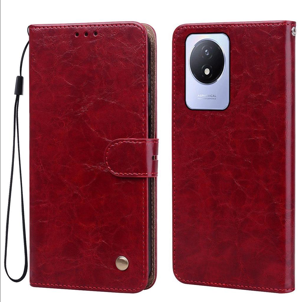 Vintage Crazy Horse Texture PU Leather Flip Wallet Phone Case for Vivo Y02,Y02t Card Holder Kickstand Shockproof Protective Cover