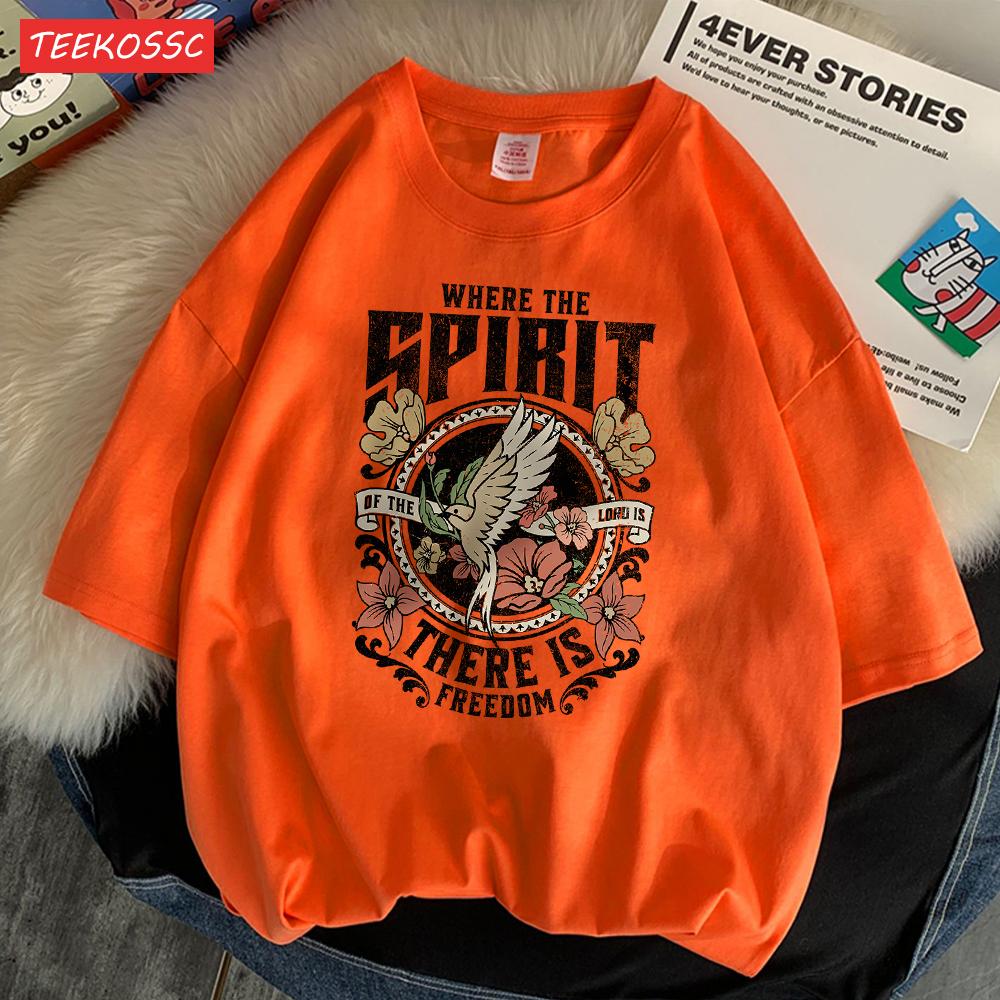 Where The Spirit There Is Freedom Printed Men'S Tshirt Cartoon Art Tees Popular Cotton T Shirt Retro Loose Short Sleeved