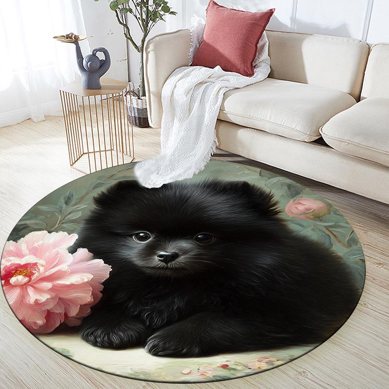 

Pomeranian pattern round rug,Carpet Rug for Living Room Bedroom Sofa Playroom Decor,Non-slip Floor Mat,Holiday Gifts and Birthday Gifts. 80cmx80cm