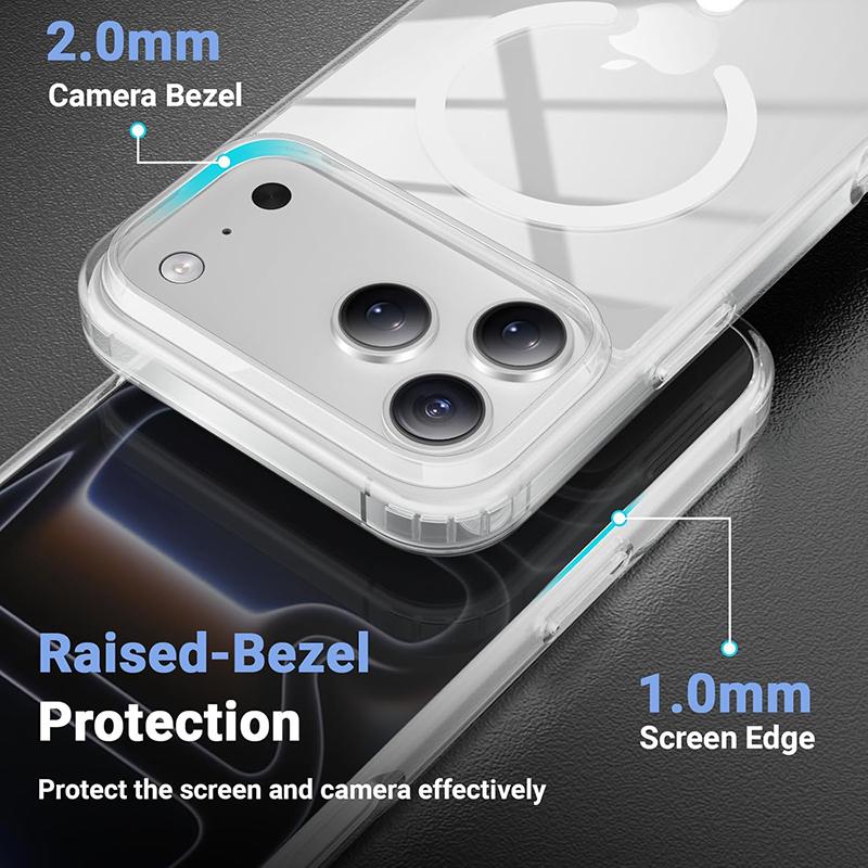 Military Grade Acrylic Case for iPhone 17 Pro Max 17Air Back Cover Magsafe Shockproof Transparent Hybird PC Case for iPhone 17