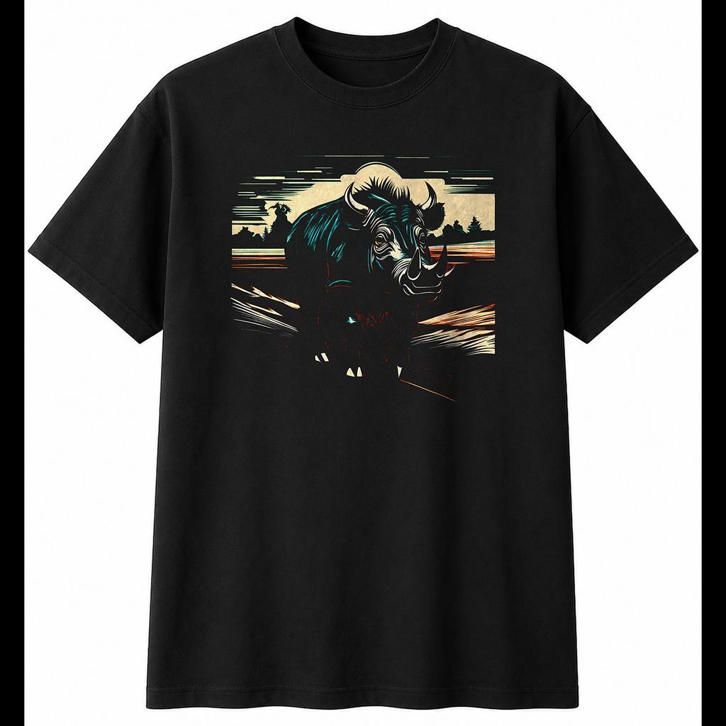 Graphic Warthog Portrait Wildlife Mens T-Shirt Black 100% Cotton