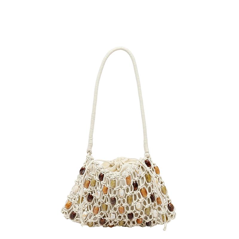 

2026 New Super Exquisite Beading Large Capacity Personality Shoulder Bag Retro Hollow Out Woven String Crossbody Bag for Women