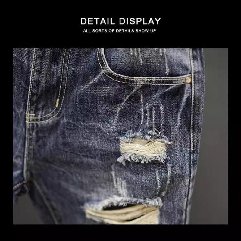Men's Retro Japanese Style Ripped Denim Shorts - Summer Trend Straight Casual Mid-Length Pants