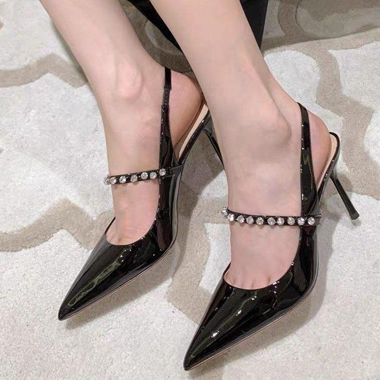 

Summer new rhinestone premium high heels sandals women s wear thin heels pointed bag head sandals 39 чёрный