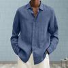 Men Lapel V-neck Solid Color Shirt Long Sleeve Buttons Placket Loose Fit Casual Thin Tops Streetwear
