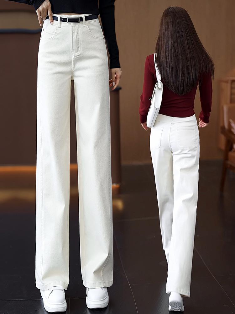 Damen 2025 High-Waisted Dunkelblaue Straight-Leg Jeans - Slim Fit, Wide-Leg, Lässige Frühling & Herbst Hose