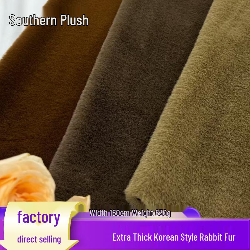 Extra Thick Korean Style Faux Rabbit Fur Coat & Plush Fabric - 630g