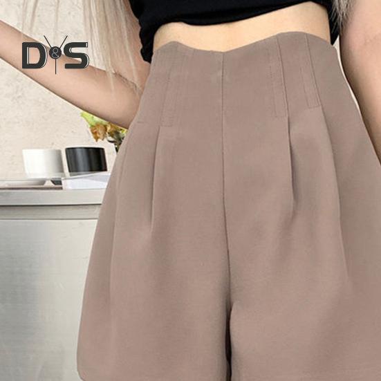 Damen Anzug-Shorts, hoch taillierte Plissee-Shorts, elegante Arbeitsshorts, lässige Loungewear mit weitem Bein