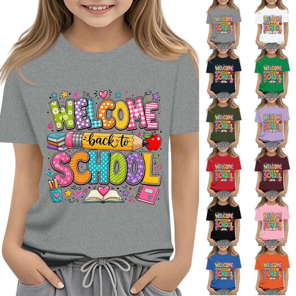 Children's Casual and Fashionable Round-Neck Printed Short-Sleeve Top for Back-to-School