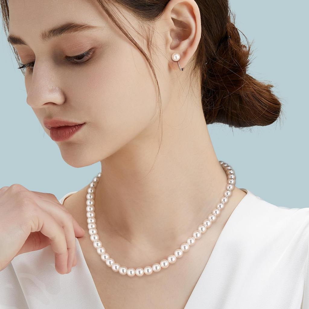Pearl Necklace Set 8mm Pearl Necklace for Ceremonies Casual Pearl Necklace Genuine Large Real Pearl Necklace Accessories Birthday Gift Wedding
