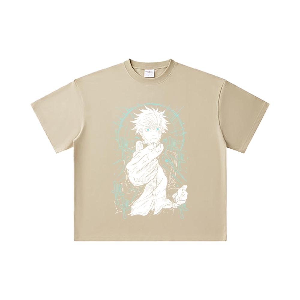 260 GSM Doppelgarn 32er Zählung 100% Baumwolle Jujutsu Kaisen V2 Gojo Druck Unisex Schweres Baumwoll-T-Shirt