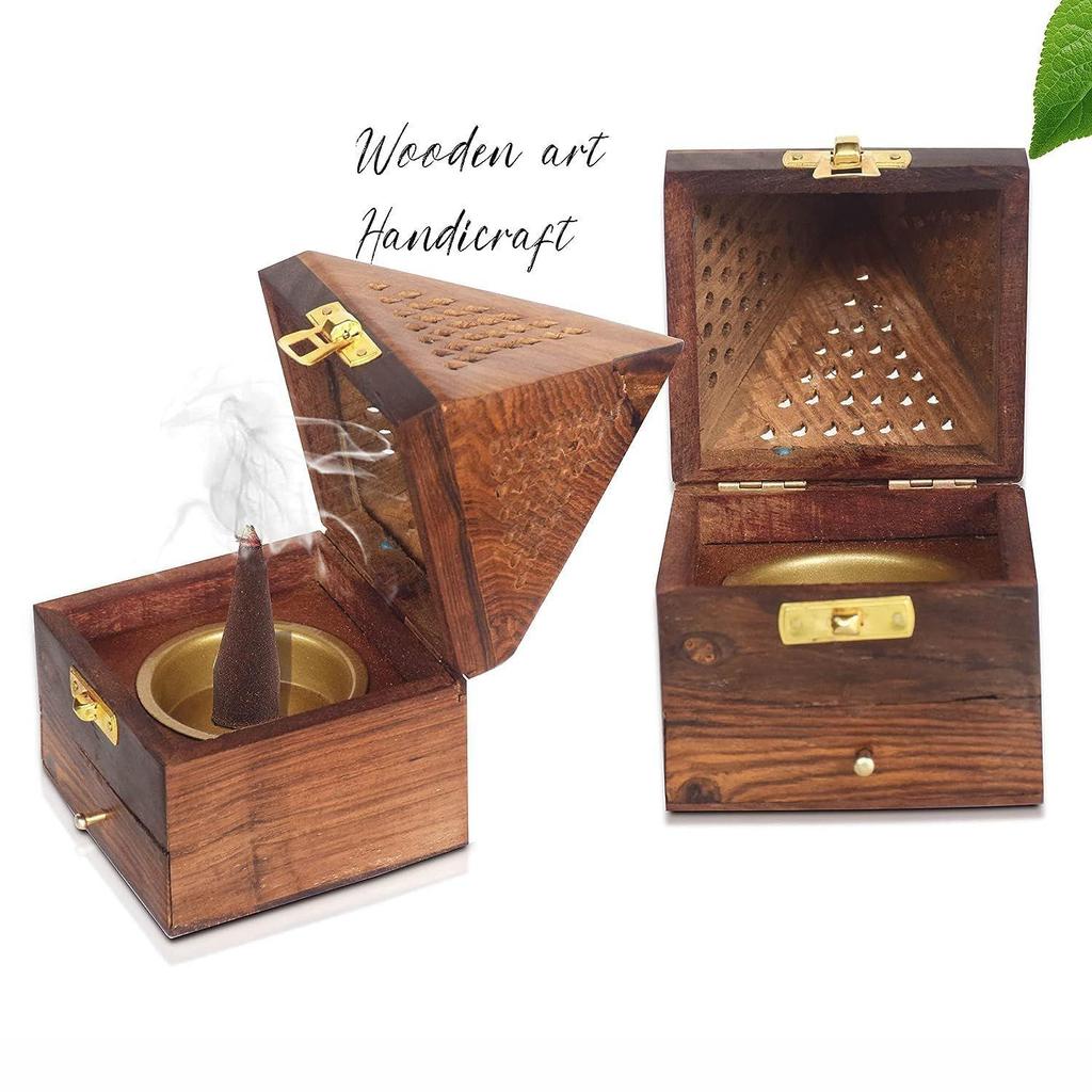 Wooden Dhoop, Incense Holder/Stand Pyramid Box Mini (4.75 Inch)