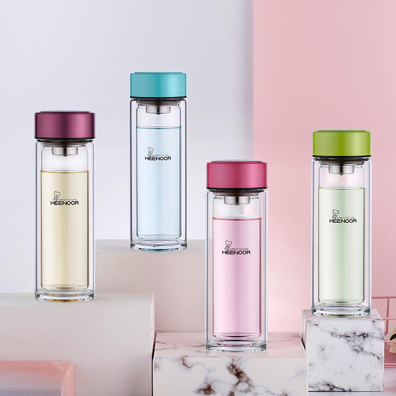 HEENOOR Portable Double-Layer Glass Cup