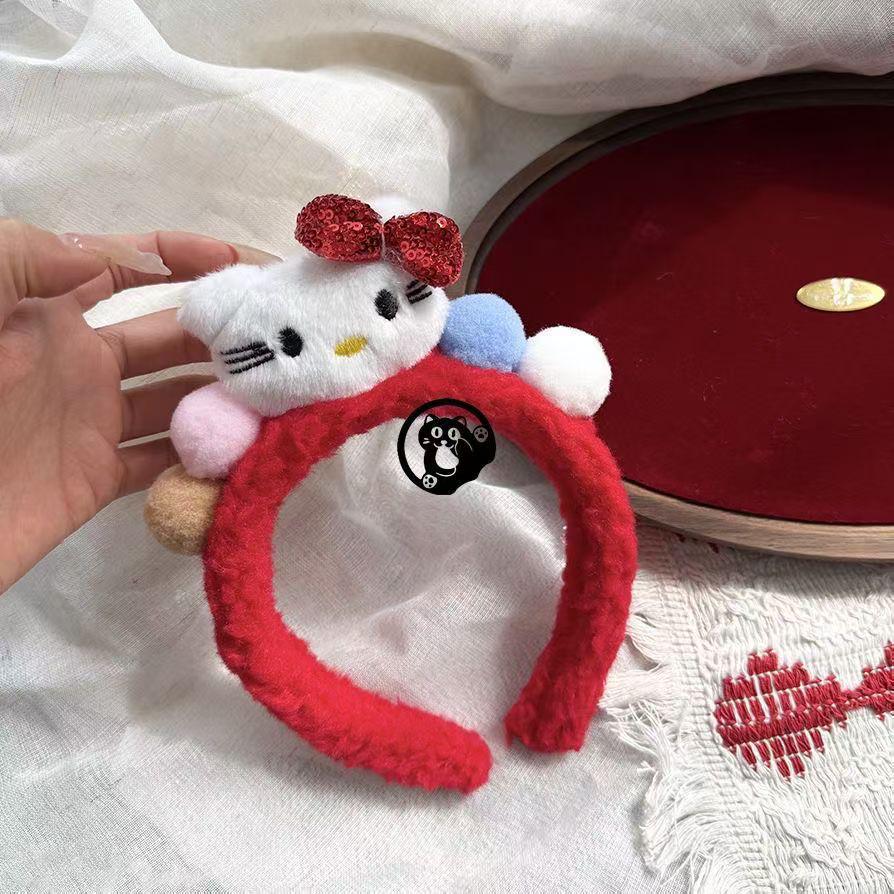 

Red Bow Cat Headband for Women - Cute Plush Hair Accessory for Face Washing & Masking