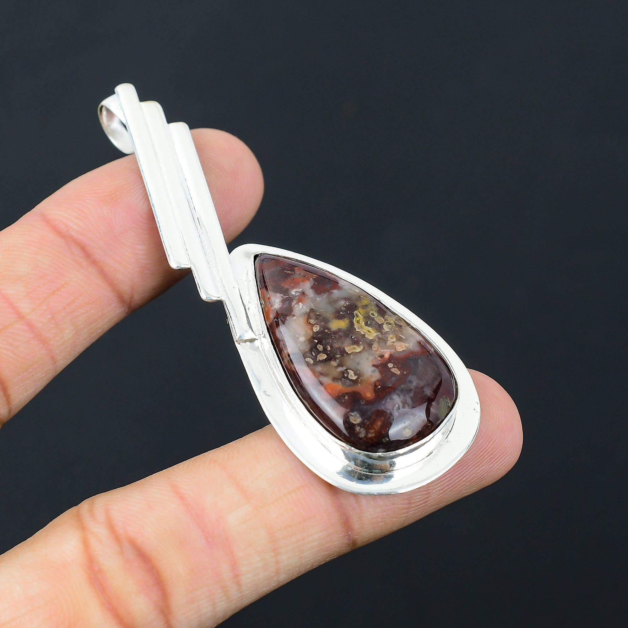 

Natural Rainbow Jasper Gemstone Pendant 925 Sterling Silver Jewelry For Women