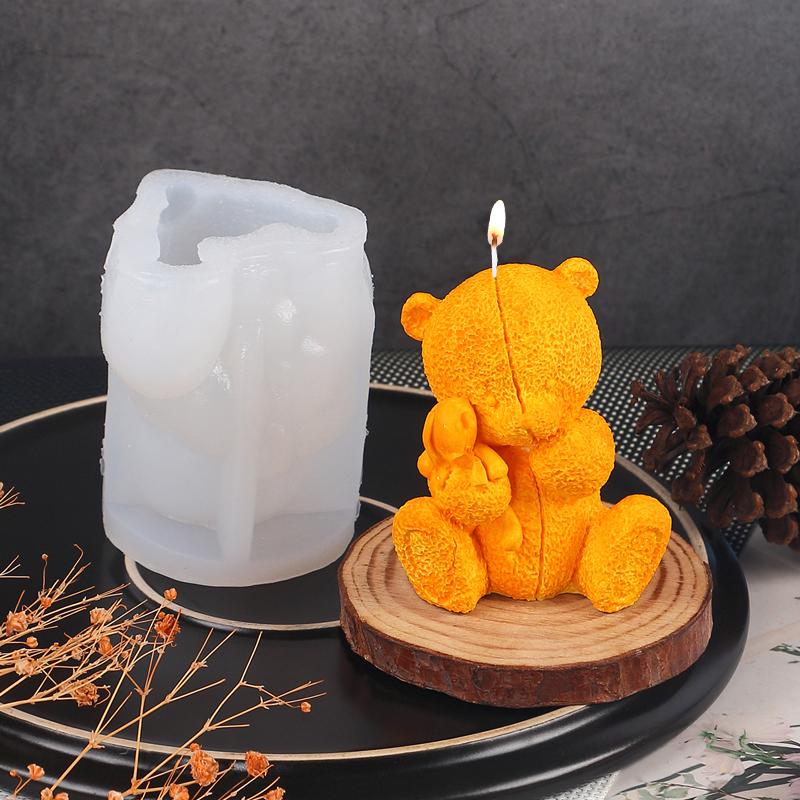 Bear Candle Silicone Mold for Valentine's Day Gift 3D Bear with Heart Aromatherapy Soap Plaster Gypsum Ornament Mould Home Decor