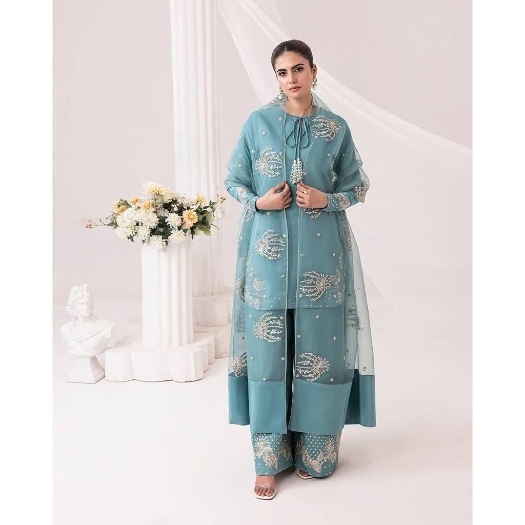 Einführung Neues Designer Party Wear Look Pur Natur Krepp Oberteil & Palazzo mit Dupatta Set