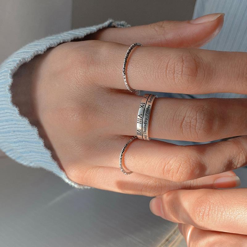 Unique Silver 925 Open Ring Featuring Retro Roman Numerals Perfect For Stylish Women
