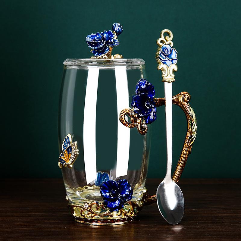 Creative Enamel-Colored Luxury Coffee & Milk Glass Cup Set for Living Room