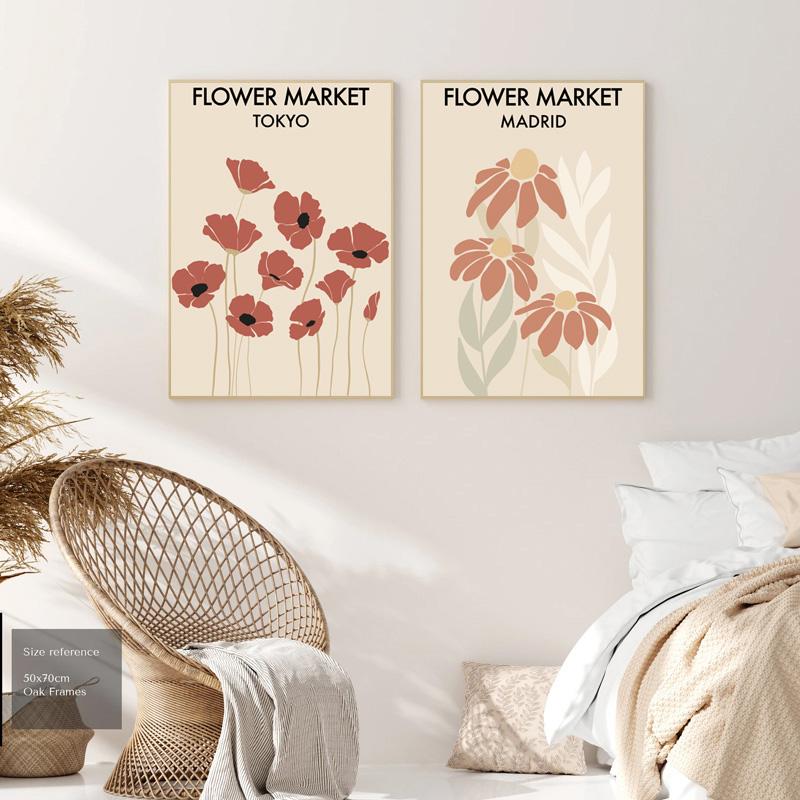 Słonecznik Tulipan Plakaty i Druki Rynek Kwiatowy Abstrakcyjne Malarstwo na Płótnie Nordycki Minimalistyczny Obraz Sztuki Ściennej Salon Dekoracja Domu