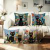 1/4Pcs Black Cat Floral Pillowcases For Cozy Decor Sofa Cushion Cover Home Bedroom Room Decoration