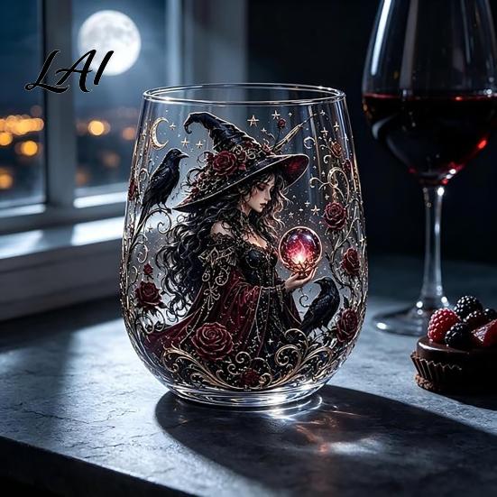 Coppa per Cocktail Creativa per Feste Bicchiere Magico da Strega Bicchiere da Bevande Trasparente Tema Retro Halloween Stampa Unica con Motivo Fantasy Cocktails