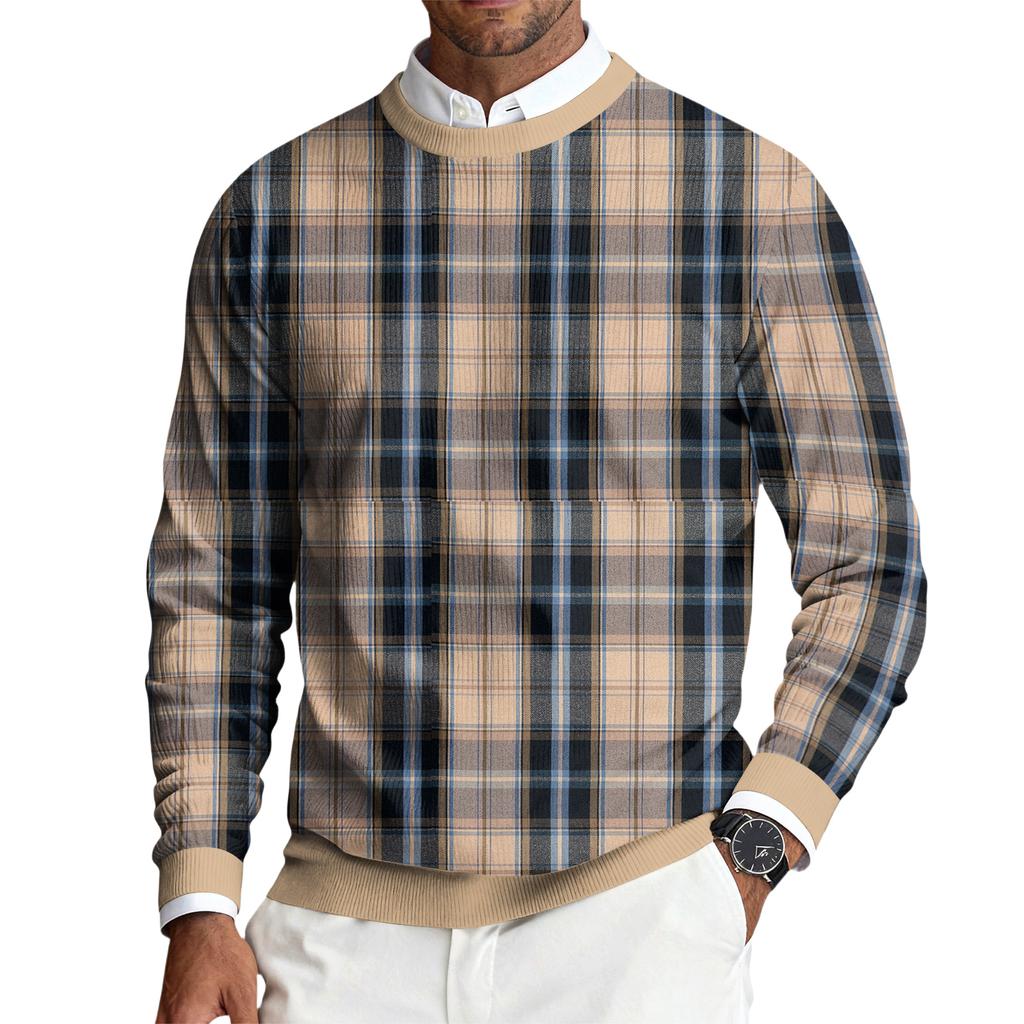 Men's Round Neck Long Sleeve Ribbed Knit Pullover