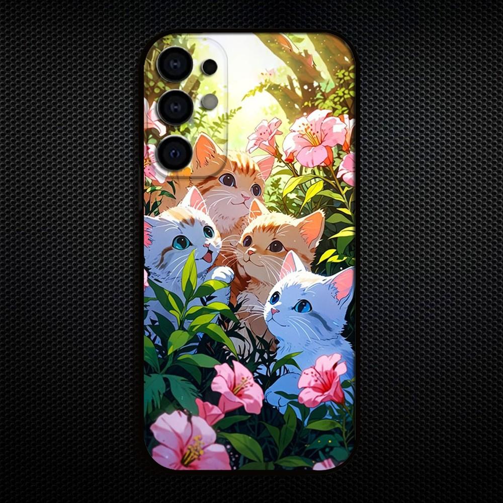Beautiful Cat Cartoon Phone Case For Samsung S25/S24/S23/S22/S21/S20/Plus,Fe,Lite/Others Black Cover