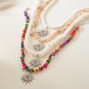 Bohemian Rainbow Beaded Choker Necklace for Women Vintage Silver Color Sun Pendant Necklaces Summer Beach Vacation Jewelry Gift
