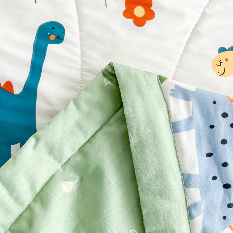 Cartoon Dinosaur Summer Quilt 100% Cotton Skin-friendly Breathable Air Conditioning Quilt Travel Camping Thin Blanket Washable
