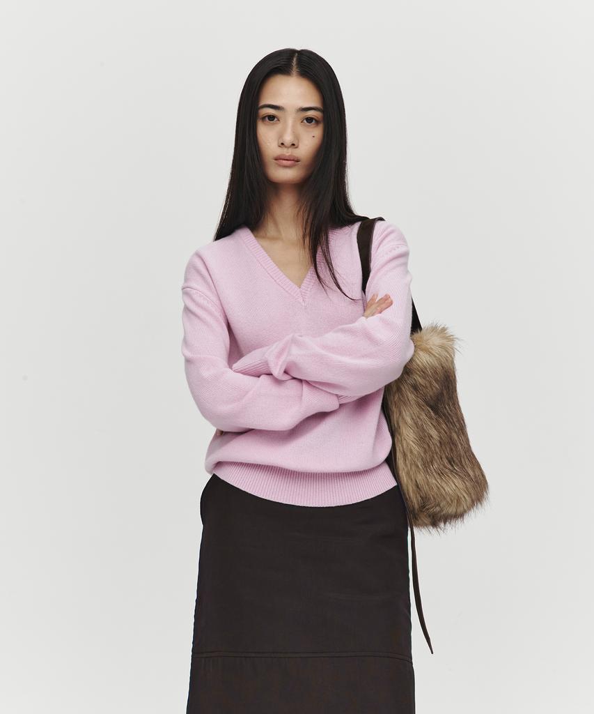 Hoite Cashmere Wool V Neck Knit (Pink)