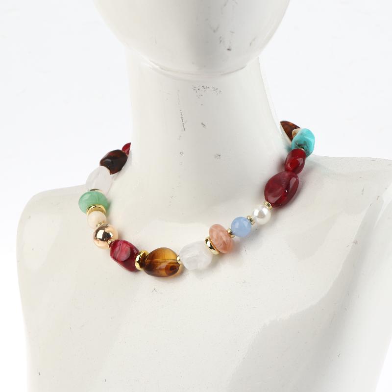 Bohemian Colored Resin Beaded Necklace For Women Vintage Adjustable Acrylic Short Choker Jewelry Gift