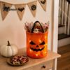 Durable Fabric Pumpkin Treat Bag Glowing Candy with LED Lights, Reusable Halloween Trick or Pail Tote for Kids, Handbag Party Favors Light Up