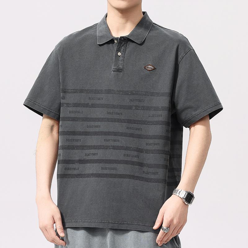 Latest Summer Mens Short-sleeved Classic Style Short-sleeved POLO Top Striped Print Comfortable Fit Mens Clothing M