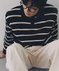 NODU Multi-Color Block Collared Stripe Knit T-Shirt [Black]