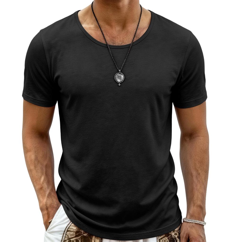 Men Short Sleeve T Shirt Crew Neck Solid Basic Tee Casual Streetwear Fit Lightweight Simple Top for Everyday Use