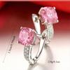 Copper Square Pink CZ Huggie Hoop Earrings with Paved Clear CZ Accents