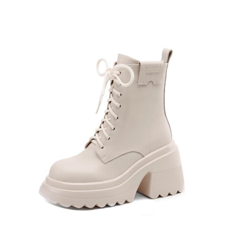 

Martin boots women s black fashion simple casual autumn and winter new round head thick sole thick heel side zipper short boots 35 бежевый