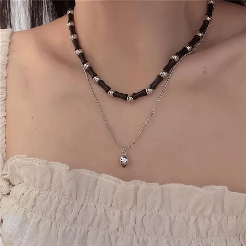 2 Stück Vintage Friedensschnalle Anhänger Halsketten Naturstein Perlen Ketten Choker Halskette Set Damen Herren Chinesischer Stil Schmuck