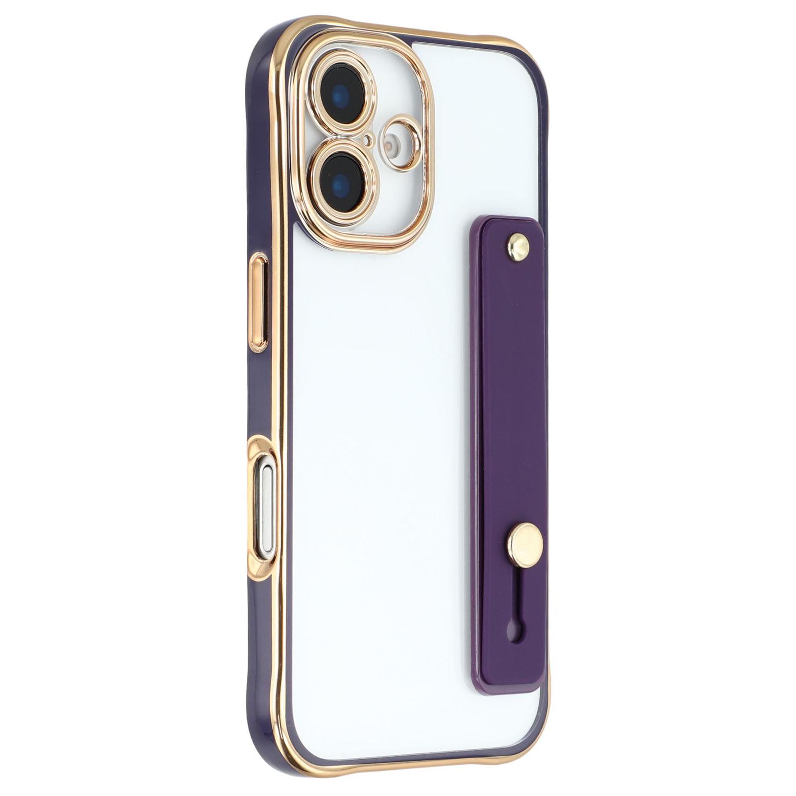 

For iPhone 16 Case with Kickstand Electroplated 2.0mm Acrylic TPU Shockproof Phone Cover Purple