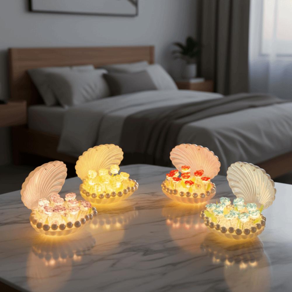 Warm Light Shell Night Light Handmade Shell Shaped Rose Night Light DIY Tulip Design Shell Table Lamp Birthday Gift