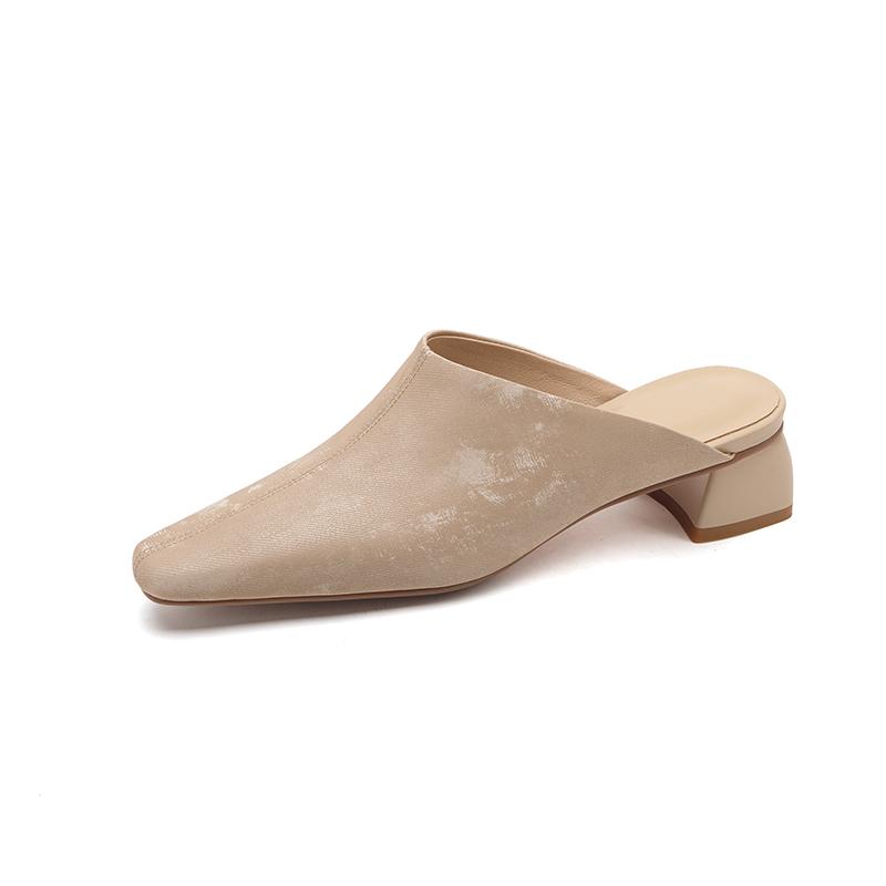 

Мода 2025 Лето Женская обувь Натуральная кожа Квадратный носок Женские сандалии Однотонные Современные сандалии для женщин Фигурный каблук Женские мюли 34 бежевый
