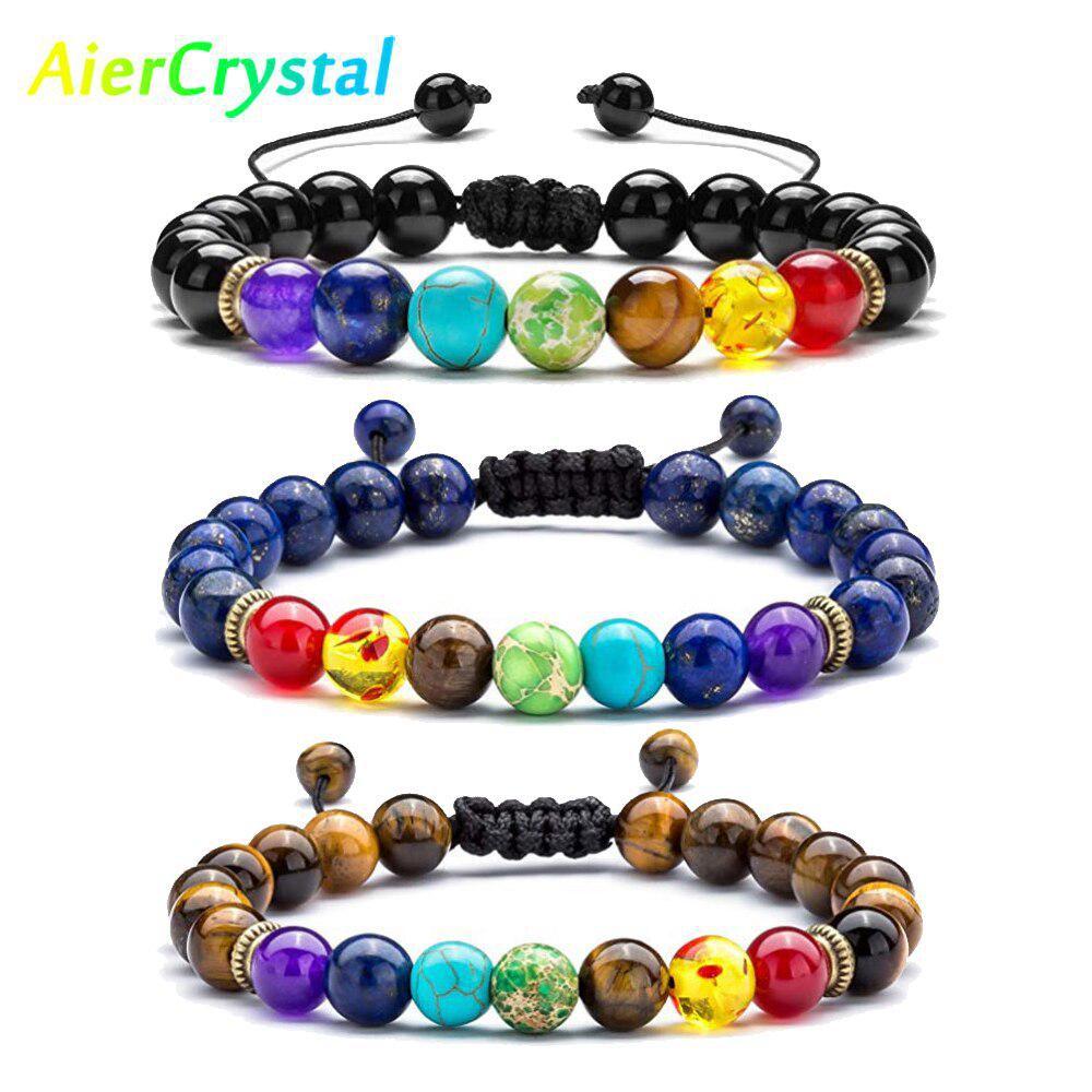 

Браслеты из натуральной чакры, 8 мм, очаровательный лавовый камень для мужчин и женщин, натуральный камень, аметист, бусина, эластичная цепочка, веревка, модные ювелирные изделия для пар