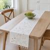 Floral Embroidery Table Runner Embroidered Runner, Elegant Dining Cover, White Rustic Durable for with Tassels Home Wedding Bridal Shower Decor