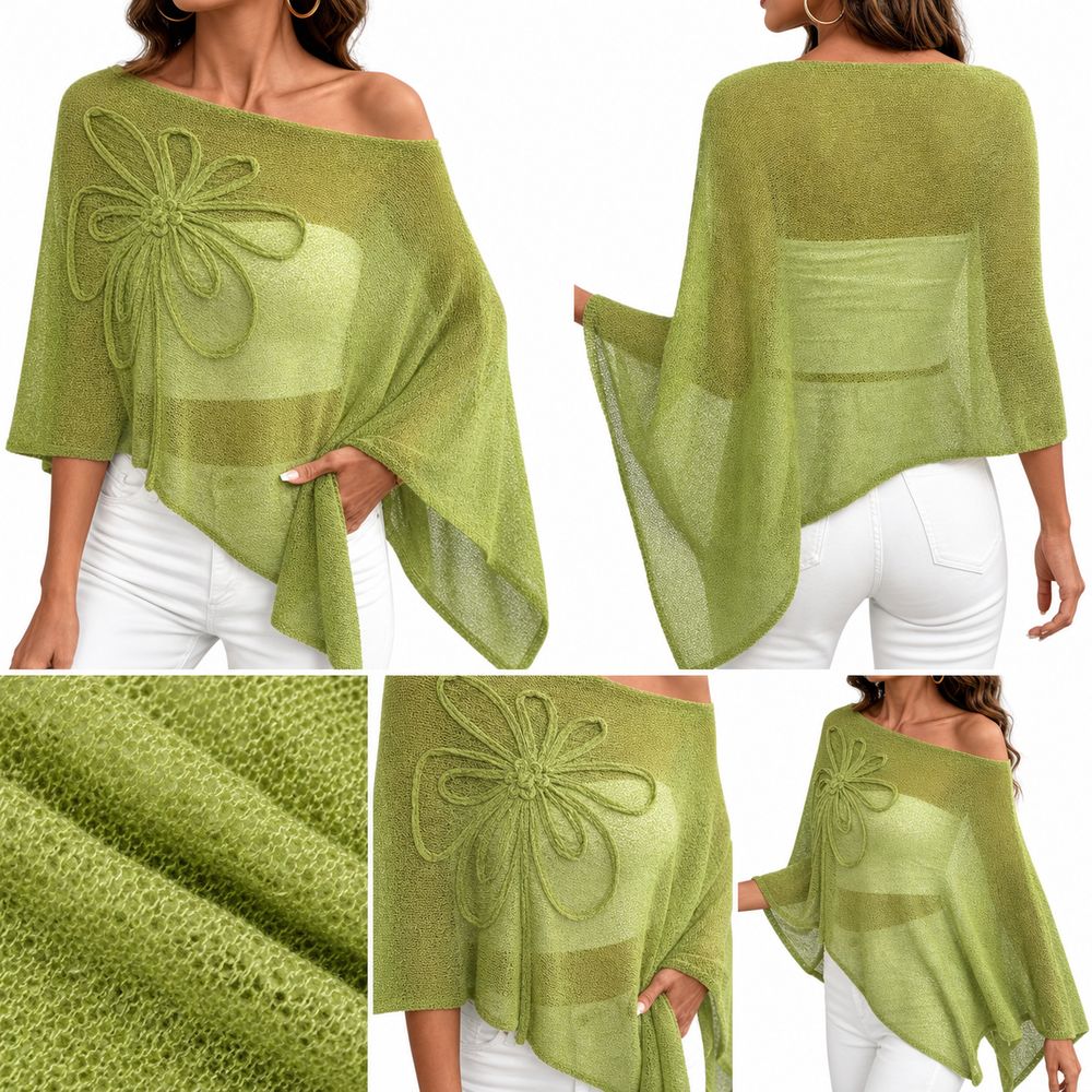 Off Shoulder Poncho Tops Sheer Design Crochet Poncho Stylish Sheer Top  Beach Wear