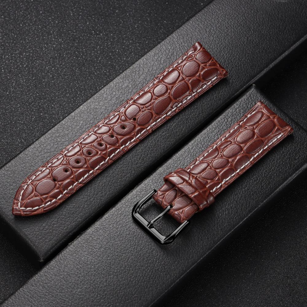 Crocodile Pattern Design Leather Watch Strap 16mm 18mm 19mm 20mm 21mm 22mm Universal Watchbands Casual Business Wristwatch Band