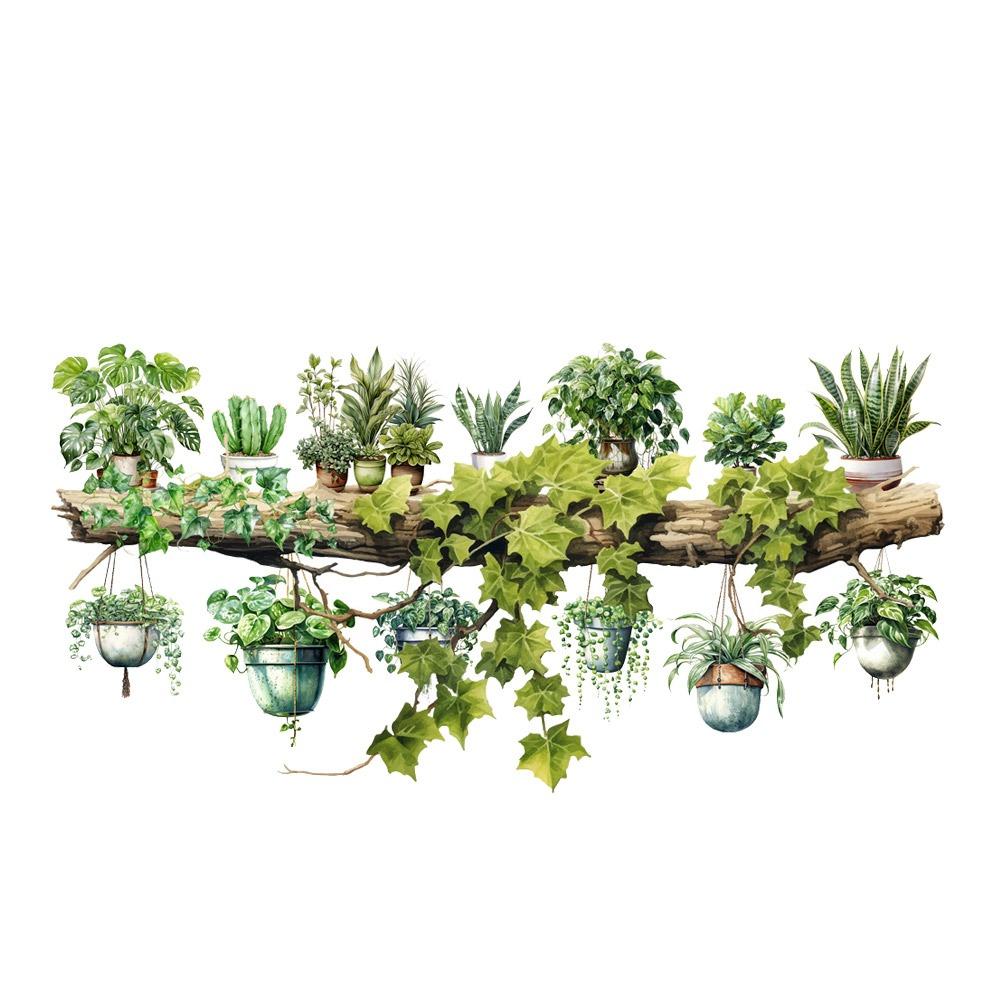 Waterproof Wall Sticker Green Vine Stump Potted Plant Decorative Decals  Livingroom